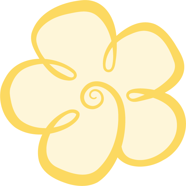 Stylised buttercup  flower illustration with five rounded petals and yellow outlines on a light background.